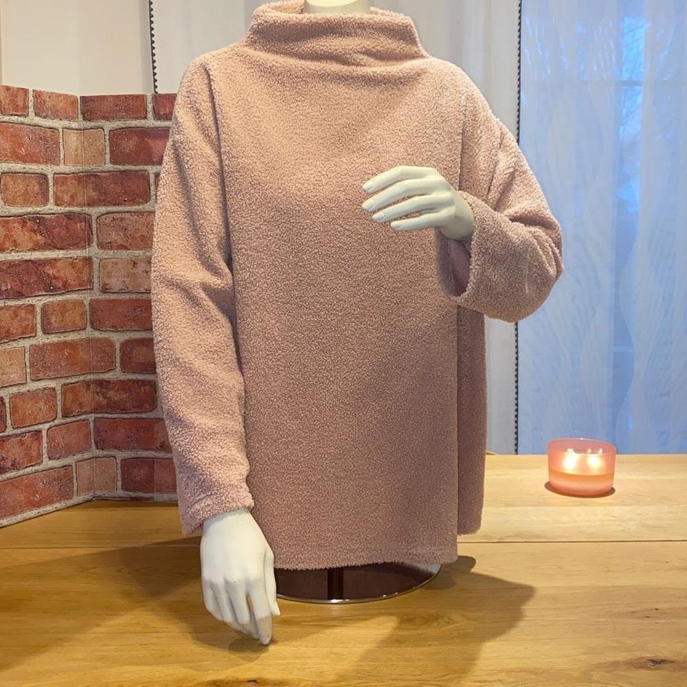by AVA&VIV 
Pink Teddy Cowl-Neck Sweater, Size X